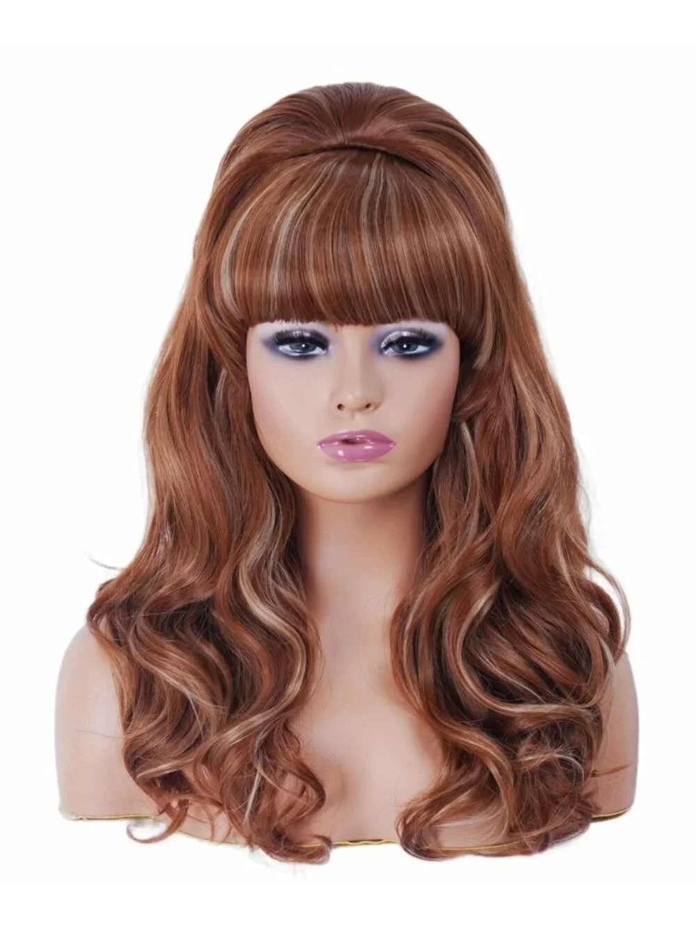 Women's Ginger Blonde Heat Resistant Synthetic Fiber Retro Long Wavy Wigs Bangs